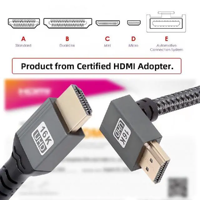 Alt view image 3 of 7 - UHD HDMI 2.2 16K 8K Type-A Male to HDMI Male HDTV Up Angled Cable for HDTV Desktop Laptop Monitor 100cm