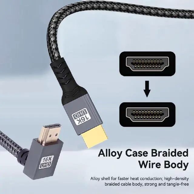 Alt view image 4 of 7 - UHD HDMI 2.2 16K 8K Type-A Male to HDMI Male HDTV Up Angled Cable for HDTV Desktop Laptop Monitor 100cm