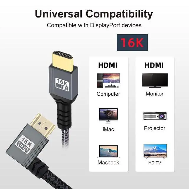 Alt view image 2 of 7 - UHD HDMI 2.2 16K 8K Type-A Male to HDMI Male HDTV Left Angled Cable for HDTV Desktop Laptop Monitor 100cm