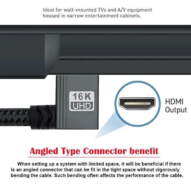 Alt view image 3 of 7 - UHD HDMI 2.2 16K 8K Type-A Male to HDMI Male HDTV Left Angled Cable for HDTV Desktop Laptop Monitor 100cm
