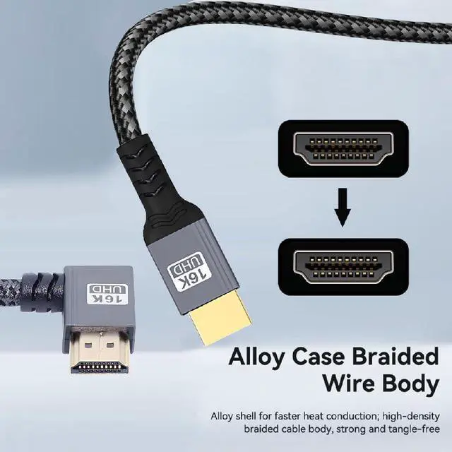 Alt view image 5 of 7 - UHD HDMI 2.2 16K 8K Type-A Male to HDMI Male HDTV Left Angled Cable for HDTV Desktop Laptop Monitor 100cm