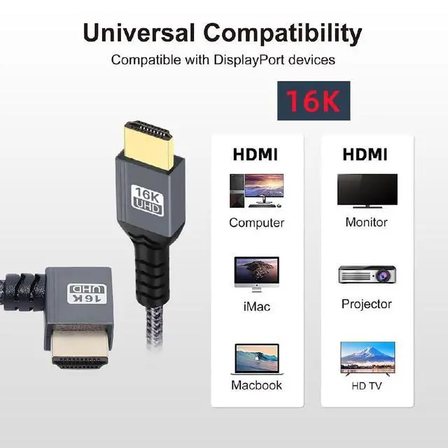 Alt view image 2 of 7 - UHD HDMI 2.2 16K 8K Type-A Male to HDMI Male HDTV Right Angled Cable for HDTV Desktop Laptop Monitor 50cm