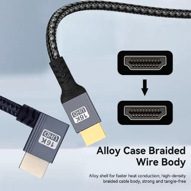 Alt view image 5 of 7 - UHD HDMI 2.2 16K 8K Type-A Male to HDMI Male HDTV Right Angled Cable for HDTV Desktop Laptop Monitor 50cm