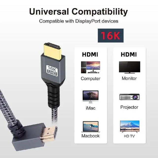 Alt view image 2 of 7 - UHD HDMI 2.2 16K 8K Type-A Male to HDMI Male HDTV Down Angled Cable for HDTV Desktop Laptop Monitor 100cm