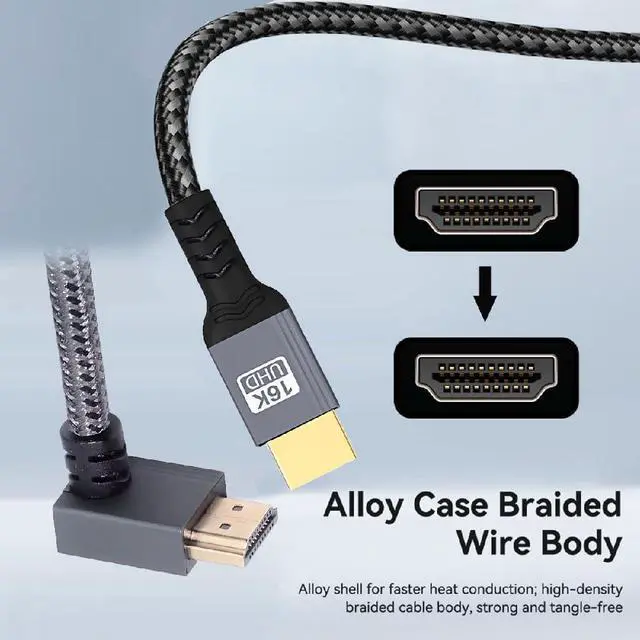 Alt view image 4 of 7 - UHD HDMI 2.2 16K 8K Type-A Male to HDMI Male HDTV Down Angled Cable for HDTV Desktop Laptop Monitor 100cm