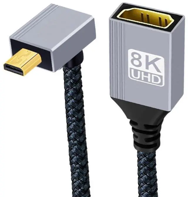 Main image of Micro HDMI 2.1 Male 8K Type-D 90 Degree Up Angled to HDMI Female Extension HDTV Cable for Laptop Portable Monitor DV Camera