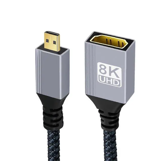 Alt view image 3 of 7 - Micro HDMI 2.1 8K Type-D Male to HDMI Female Extension HDTV Cable for DV Camera Laptop Portable Monitor