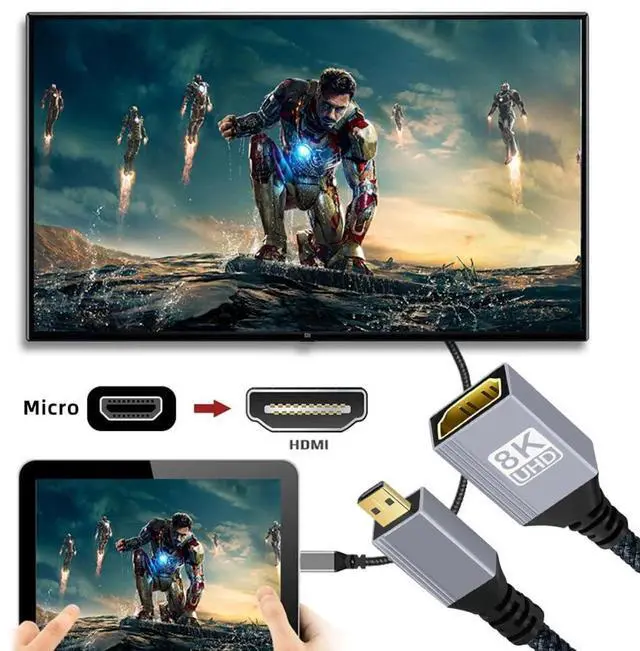 Alt view image 4 of 7 - Micro HDMI 2.1 8K Type-D Male to HDMI Female Extension HDTV Cable for DV Camera Laptop Portable Monitor