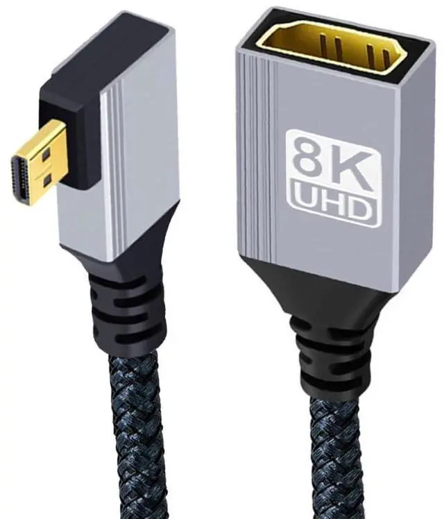Main image of Micro HDMI 2.1 8K Type-D Male 90 Degree Left Angled to HDMI Female Extension HDTV Cable for Laptop Portable Monitor DV Camera