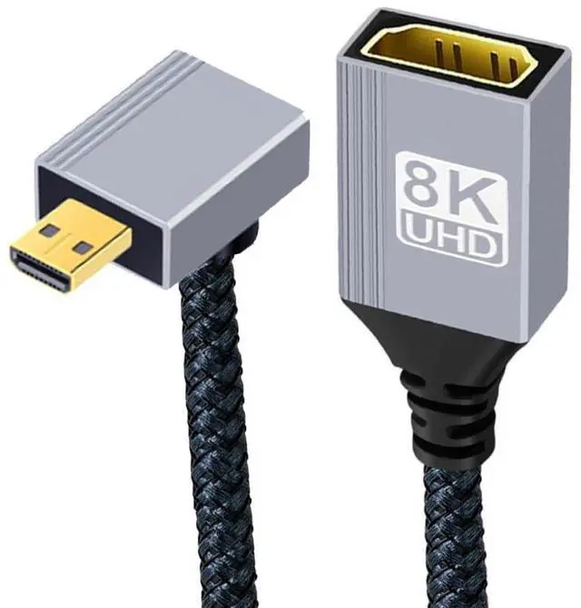 Main image of Micro HDMI 2.1 Male 8K Type-D 90 Degree Down Angled to HDMI Female Extension HDTV Cable for Laptop Portable Monitor DV Camera