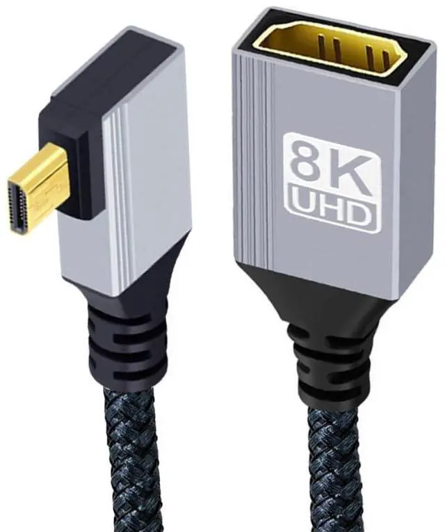 Main image of Micro HDMI 2.1 Male 8K Type-D 90 Degree Right Angled to HDMI Female Extension HDTV Cable for Laptop Portable Monitor DV Camera