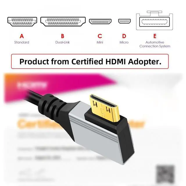 Alt view image 2 of 7 - 8K 4K Mini HDMI 2.1 Ultra Thin HDTV Cable Hyper Super Flexible Slim Cord Type-A to Type-C Right Angled for Camera HDTV 50cm