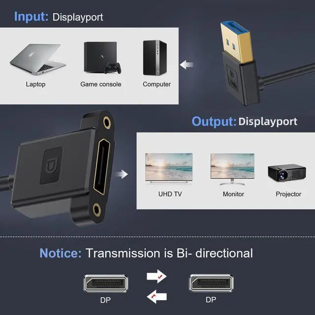 Alt view image 5 of 7 - DisplayPort 1.4 8K 60hz 4K 144hz Ultrafine DP Male to Female Down Angled Extension Cable for Desktop Laptop Monitor Graphics Card 30cm