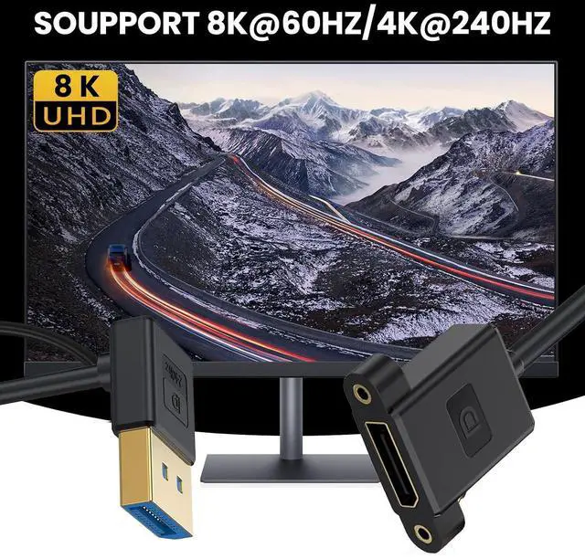 Alt view image 4 of 7 - DisplayPort 1.4 8K 60hz 4K 144hz Ultrafine DP Male to Female Down Angled Extension Cable for Desktop Laptop Monitor Graphics Card 30cm