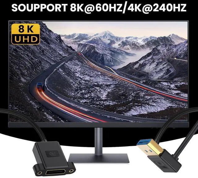 Alt view image 4 of 7 - DisplayPort 1.4 8K 60hz 4K 144hz Ultrafine DP Male to Female Up Angled Extension Cable for Desktop Laptop Monitor Graphics Card 30cm