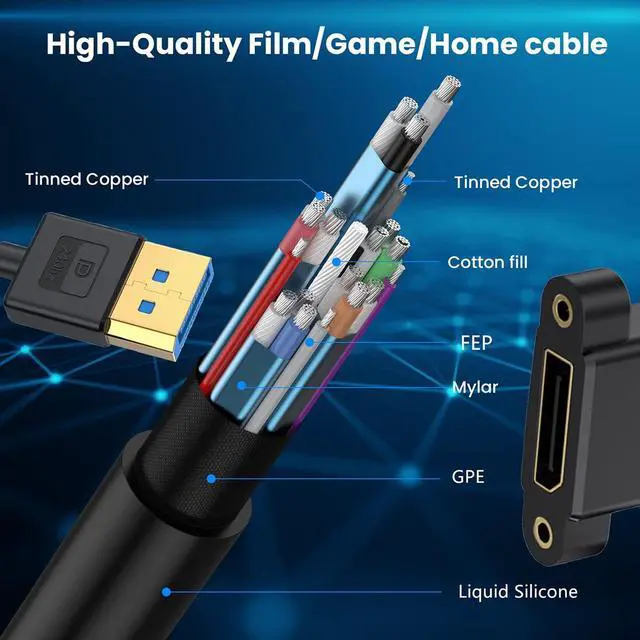 Alt view image 2 of 7 - DisplayPort 1.4 8K 60hz 4K 144hz Ultrafine DP Male to Female Extension Cable for Desktop Laptop Monitor Graphics Card 30cm