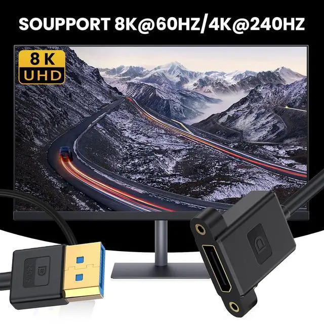Alt view image 3 of 7 - DisplayPort 1.4 8K 60hz 4K 144hz Ultrafine DP Male to Female Extension Cable for Desktop Laptop Monitor Graphics Card 30cm