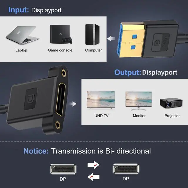 Alt view image 5 of 7 - DisplayPort 1.4 8K 60hz 4K 144hz Ultrafine DP Male to Female Extension Cable for Desktop Laptop Monitor Graphics Card 30cm