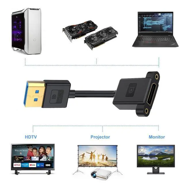 Alt view image 7 of 7 - DisplayPort 1.4 8K 60hz 4K 144hz Ultrafine DP Male to Female Extension Cable for Desktop Laptop Monitor Graphics Card 30cm