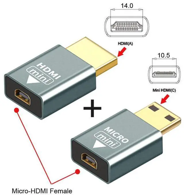 Alt view image 2 of 7 - 2pcs/Set Compatible Micro HDMI Female to Mini Male & HDMI 1.4 Male Adapter 4K@60hz