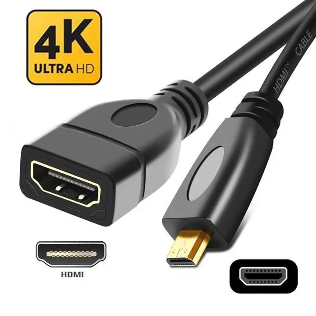 Alt view image 4 of 7 - Micro HDMI Male to HDMI Female Adapter Short Cable 4K 60hz UHD Cord 10cm for Camera Laptop HDTV Monitor