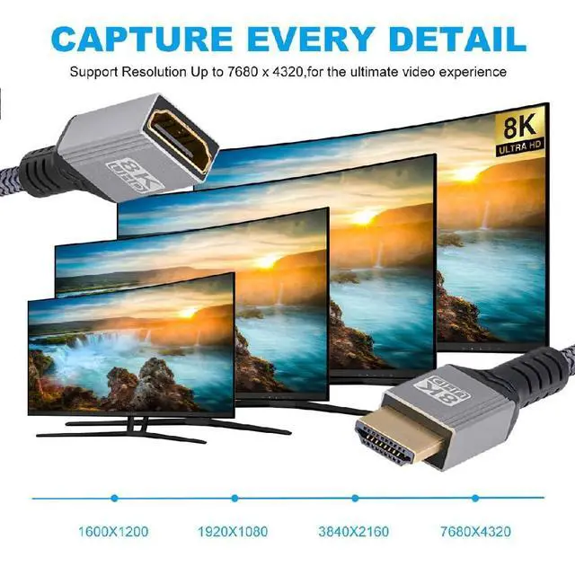 Alt view image 5 of 7 - 8K HDMI 2.1 Type-A Male to HDMI Female Extension HDTV Cable for DV Camera Laptop Monitor 15CM