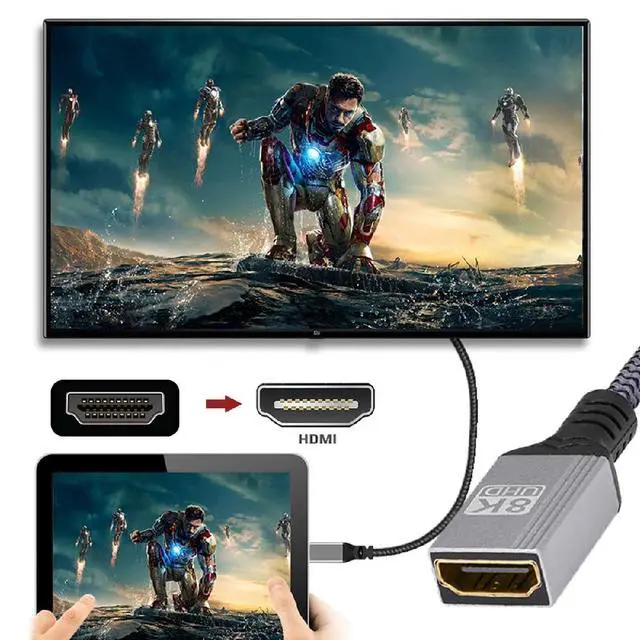 Alt view image 5 of 7 - 8K HDMI 2.1 Type-A Male to HDMI Female Up Angled Extension HDTV Cable for DV Camera Laptop Monitor 15CM