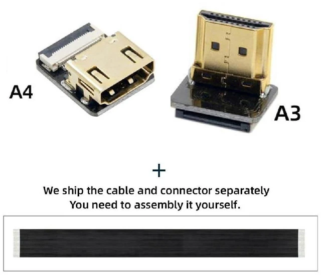Alt view image 3 of 7 - FPV Down Angled 90 Degree HDMI Male to Female FPC Flat Cable for HDTV Multicopter Aerial Photography 80CM
