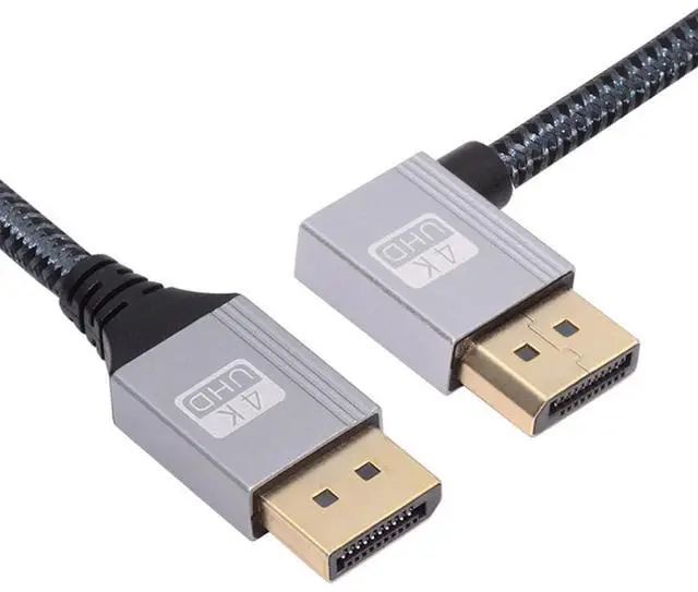Main image of 4K 60hz DisplayPort DP to DP Ultra-HD UHD Cable 32.4Gbps high-Speed Right Angled Silver Sleeve 2.0M