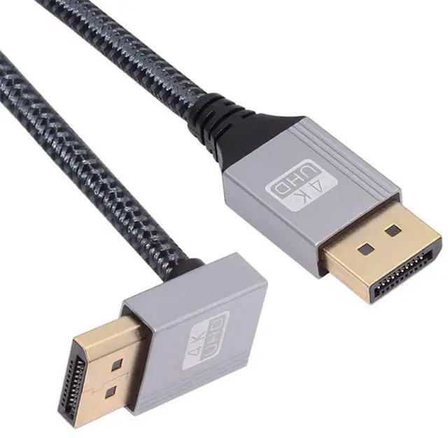 Main image of 4K 60hz DisplayPort DP to DP Ultra-HD UHD Cable 32.4Gbps high-Speed Up Angled Silver Sleeve 1.0M