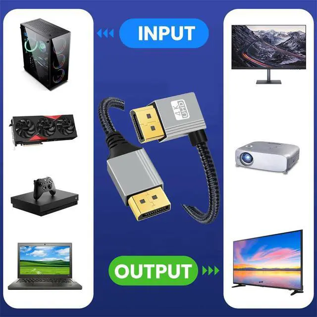 Alt view image 7 of 7 - 4K 60hz DisplayPort DP to DP Ultra-HD UHD Cable 32.4Gbps high-Speed Right Angled Silver Sleeve 2.0M