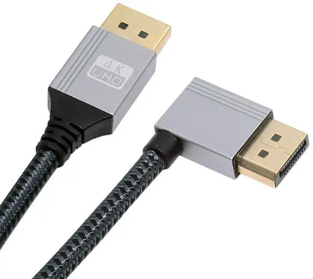 Main image of 4K 60hz DisplayPort DP to DP Ultra-HD UHD Cable 32.4Gbps high-Speed Left Angled Silver Sleeve 2.0M
