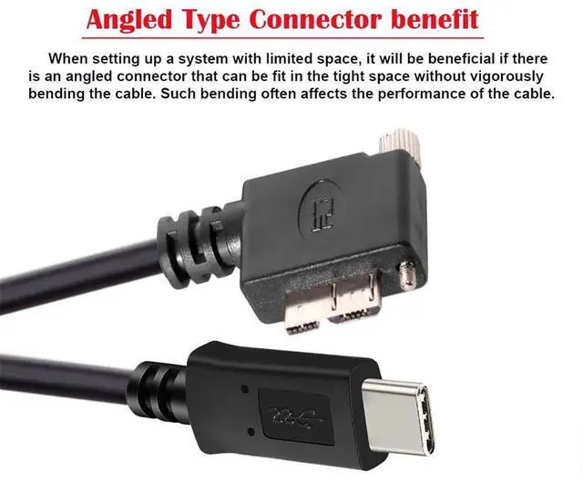 Alt view image 6 of 7 - USB-C Type-C Host to Micro USB3.0 Screw Mount Right Angled Cable 5Gbps for Industrial Camera Storage