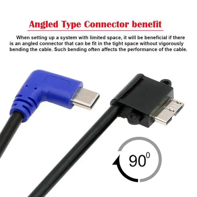 Alt view image 7 of 7 - 5Gbps USB-C Type-C Host to Micro USB3.0 90 Degree Right Angled Data Cable for Industrial Camera Storage Phone 30cm