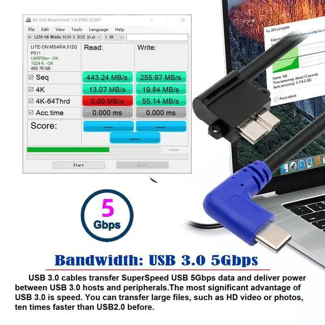 Alt view image 2 of 7 - 5Gbps USB-C Type-C Host to Micro USB3.0 90 Degree Right Angled Data Cable for Industrial Camera Storage Phone 30cm