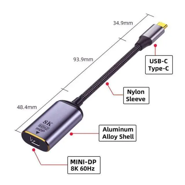 Alt view image 4 of 7 - USB4 Type-C USB-C Source to Mini Displayport Mini-DP Female Cable Display 8K 60HZ UHD 4K Monitor Displays