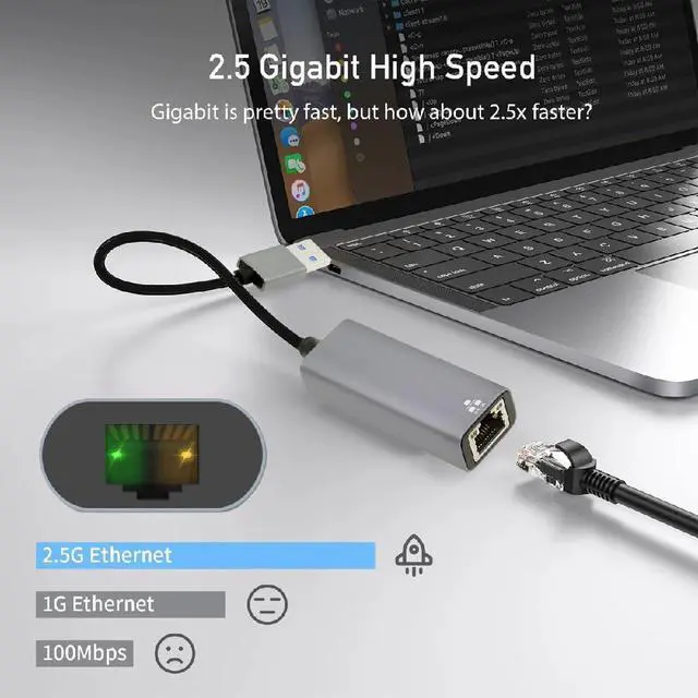 Alt view image 5 of 7 - RJ45 2.5Gbps 2500Mbps to Type-A USB3.0 GBE 1000Mbps Gigabit Ethernet Network LAN Cable Adapter for Desktop Motherboard