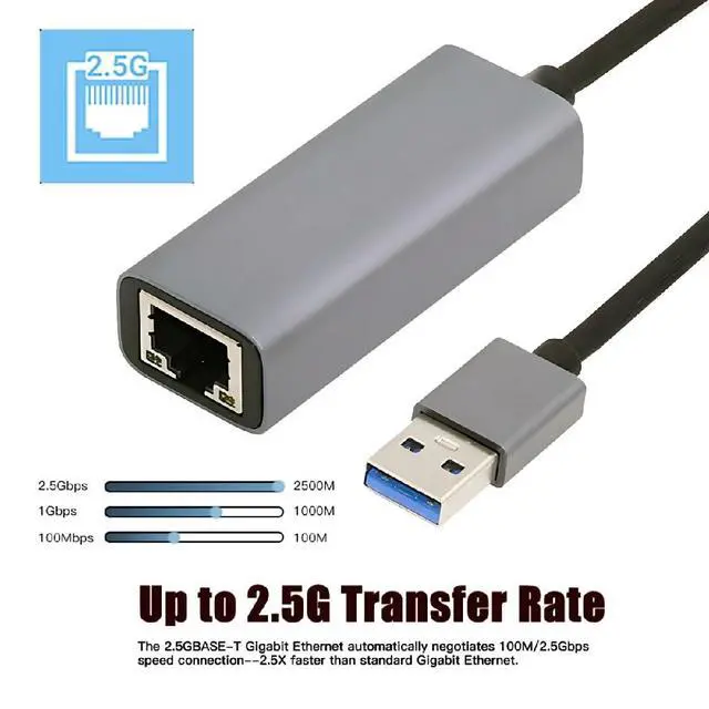 Alt view image 4 of 7 - RJ45 2.5Gbps 2500Mbps to Type-A USB3.0 GBE 1000Mbps Gigabit Ethernet Network LAN Cable Adapter for Desktop Motherboard