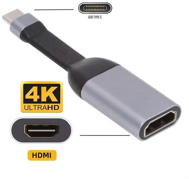 Alt view image 2 of 7 - 4K 60hz USB-C Source to HDMI Sink HDTV Adapter Ultra Slim Flat Cable 1080p for Laptop Tablet Phone