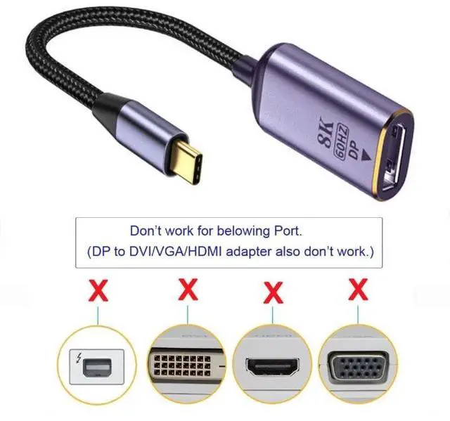 Alt view image 2 of 7 - USB4 Type-C USB-C Source to Displayport DP Female Cable Display 8K 60HZ UHD 4K Monitor Displays