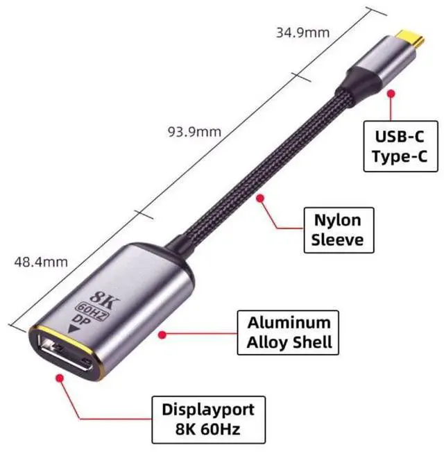 Alt view image 3 of 7 - USB4 Type-C USB-C Source to Displayport DP Female Cable Display 8K 60HZ UHD 4K Monitor Displays