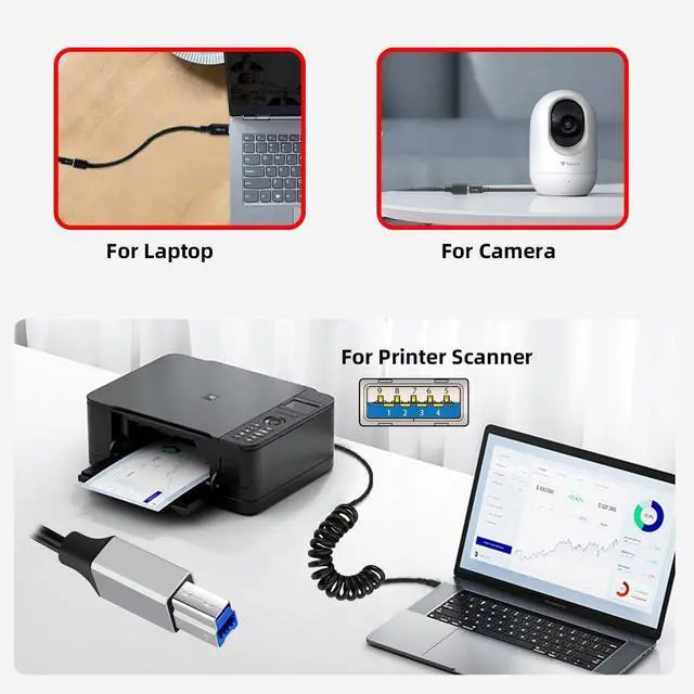 Alt view image 6 of 7 - 5Gbps USB3.0 Type-A Male to USB3.0 Type-B Male OTG Stretch Coiled Cable Extension for Disk Phone Camera Data 100cm