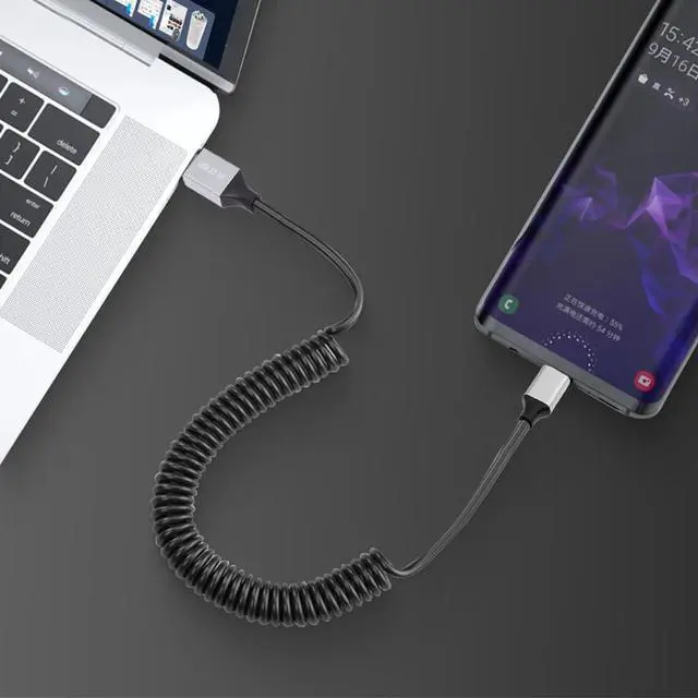 Alt view image 5 of 7 - 5Gbps USB3.0 Type-A Male to USB-C Male OTG Stretch Coiled Cable Extension for Disk Phone Camera Data 100cm
