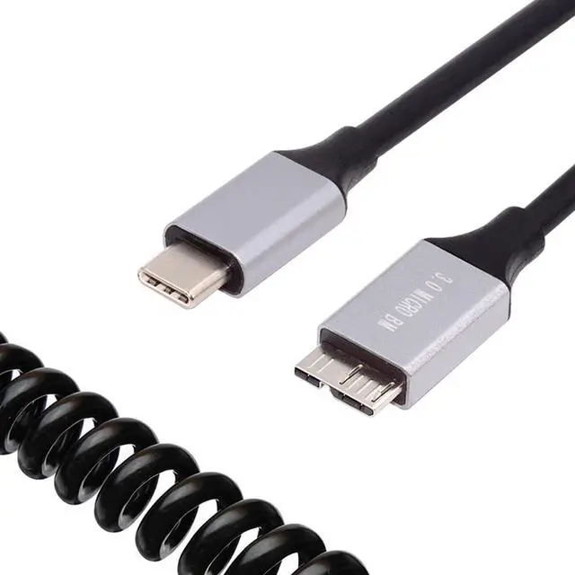 Main image of 5Gbps Type-C USB-C Host to Micro-USB3.0 Male OTG Stretch Coiled Cable Extension for Disk Phone Camera Data 100cm