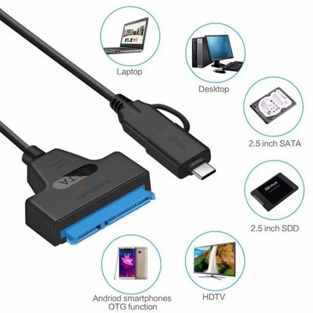 Alt view image 2 of 7 - Type C USB 3.0 Male to SATA 22 Pin 2.5" Hard Disk Driver SSD Adapter Cable for Laptop