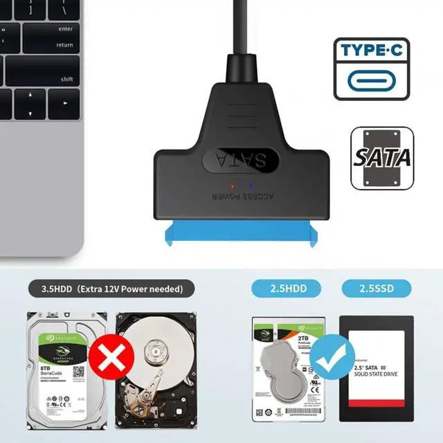 Alt view image 7 of 7 - Type C USB 3.0 Male to SATA 22 Pin 2.5" Hard Disk Driver SSD Adapter Cable for Laptop