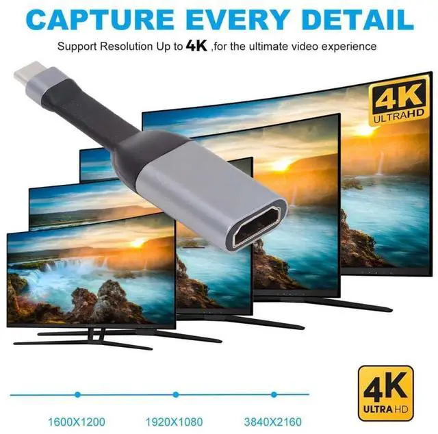 Alt view image 3 of 7 - 4K 60hz USB-C Source to HDMI Sink HDTV Adapter Ultra Slim Flat Cable 1080p for Laptop Tablet Phone