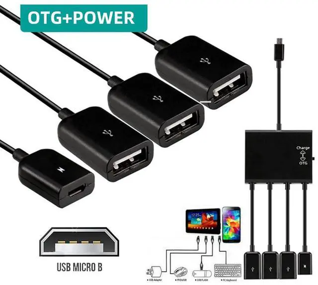Alt view image 4 of 5 - Micro USB Host OTG 3 Port Hub Adapter Cable with Power for Galaxy S5 i9600 Note3 N9000 Cell Phone & Tablet