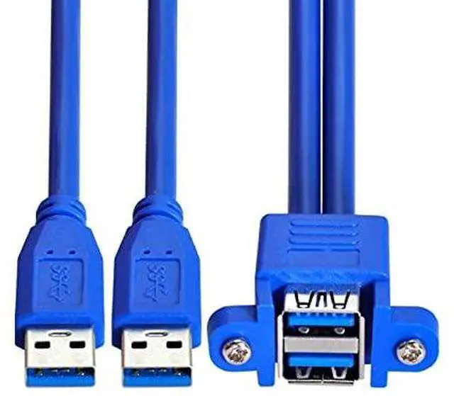 Alt view image 2 of 7 - Combo Dual USB 3.0 Male to Stackable Female Extension 5Gbps Cable 50cm with Screw Panel Mount Holes
