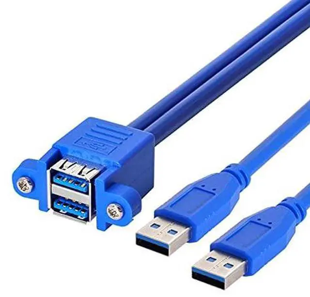 Alt view image 3 of 7 - Combo Dual USB 3.0 Male to Stackable Female Extension 5Gbps Cable 50cm with Screw Panel Mount Holes